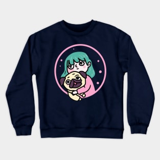 Girl with Pug Dog Lover Puppy Crewneck Sweatshirt